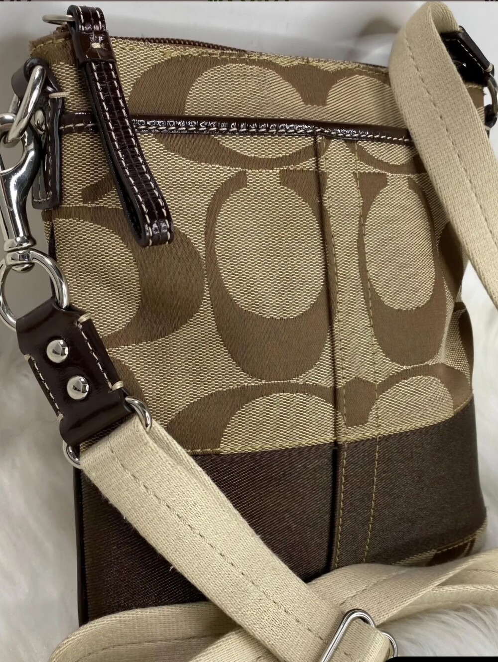 Coach Monogram Canvas Crossbody Bag in Brown and Tan GUC - Picture 3 of 4